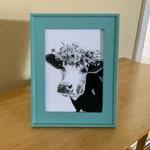 Farmhouse Cow and flowers picture 5x7 w/frame